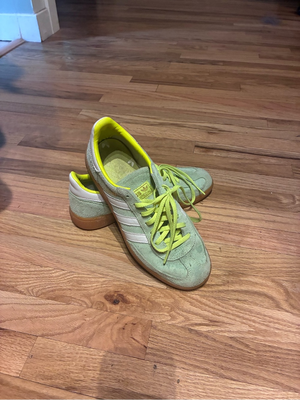 adidas Lime Green and White Suede Samba-Style Sneakers